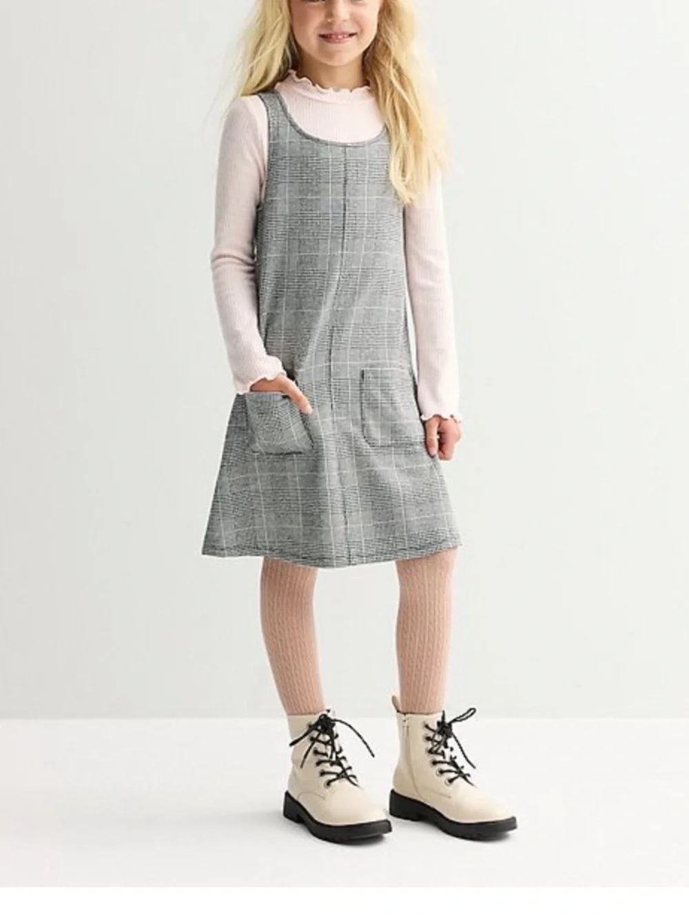 Jumping Beans mock neck top and plaid dress